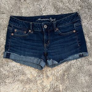 American Eagle Outfitters Dark Blue Cuffed Denim Shorts